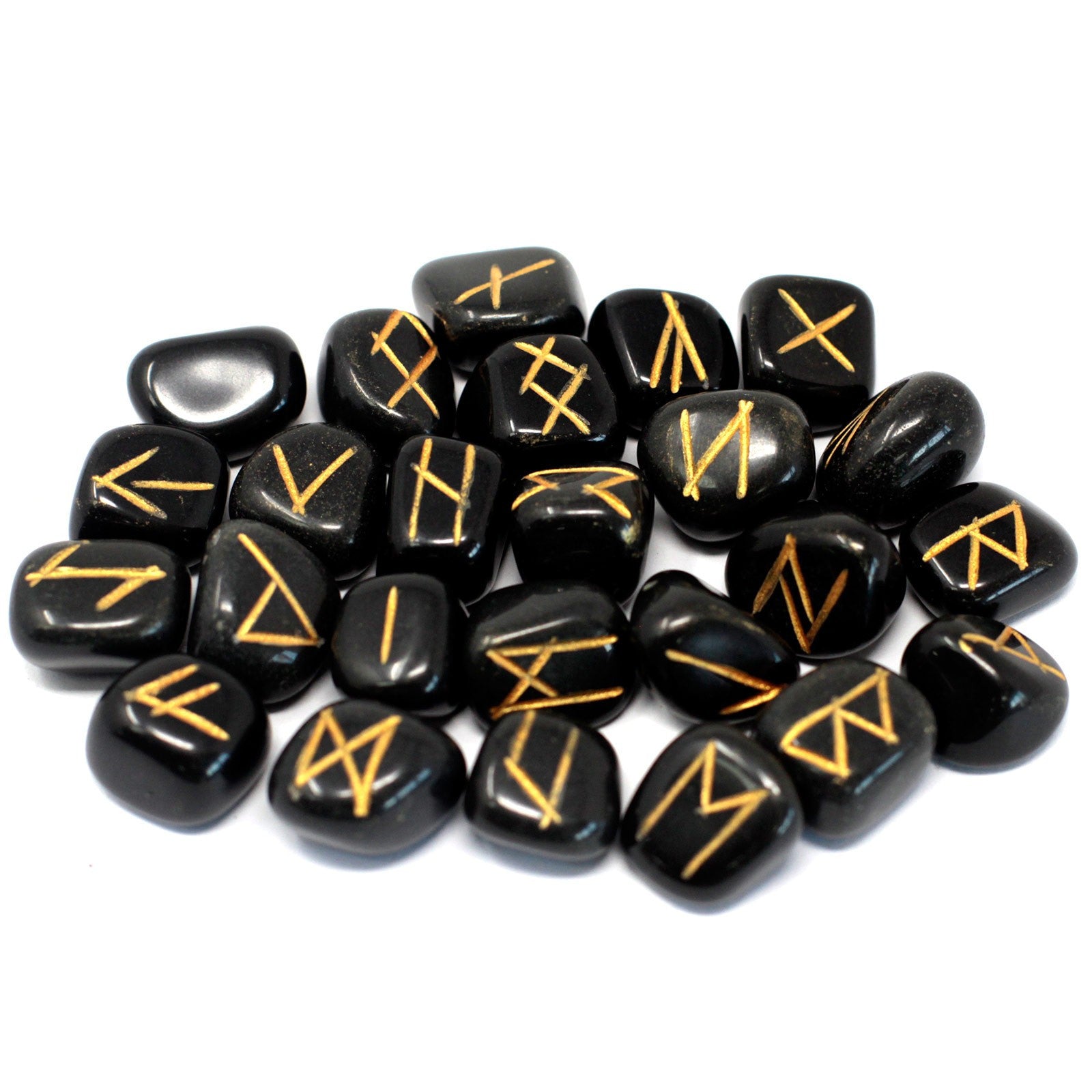 Runes Stone Set in Pouch - Black Agate