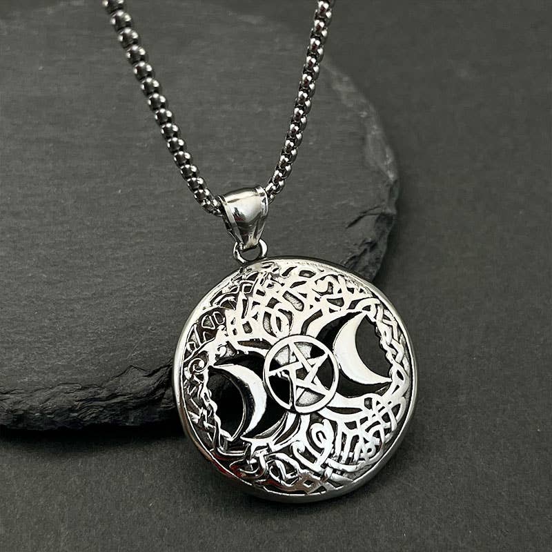 Retro Hip-Hop Hollow Star Moon Tree of Life Pendant Necklace