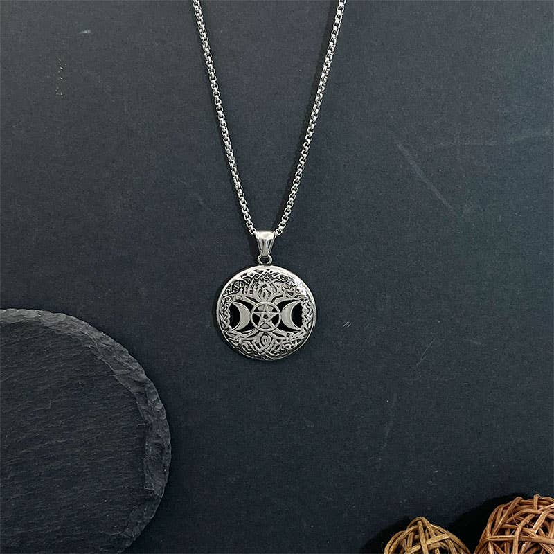 Retro Hip-Hop Hollow Star Moon Tree of Life Pendant Necklace