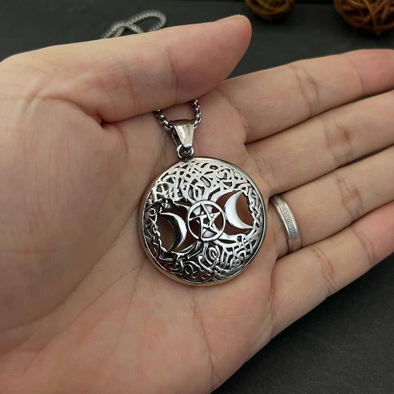 Retro Hip-Hop Hollow Star Moon Tree of Life Pendant Necklace
