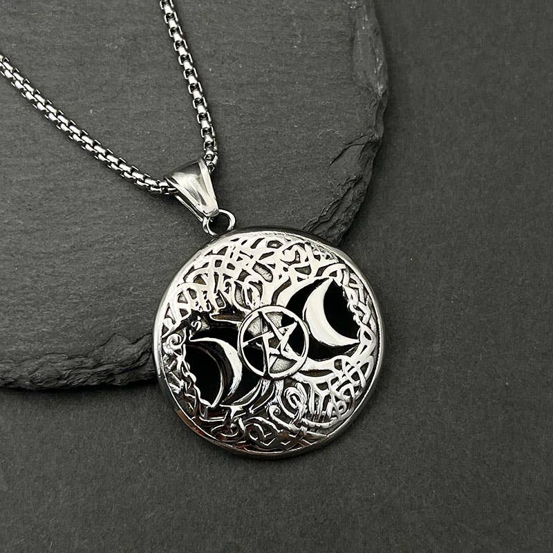 Retro Hip-Hop Hollow Star Moon Tree of Life Pendant Necklace